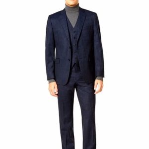 Ralph Lauren 3 Piece Navy Pinstripe Wool Suit